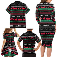 Llama Funny Family Matching Long Sleeve Bodycon Dress and Hawaiian Shirt Llama Christmas DT04 - Wonder Print Shop