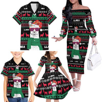 Llama Funny Family Matching Off The Shoulder Long Sleeve Dress and Hawaiian Shirt Llama Christmas DT04 - Wonder Print Shop