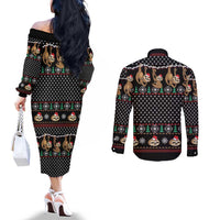 Merry Slothmas Couples Matching Off The Shoulder Long Sleeve Dress and Long Sleeve Button Shirt Cute Sloth Christmas