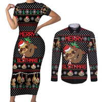 Merry Slothmas Couples Matching Short Sleeve Bodycon Dress and Long Sleeve Button Shirt Cute Sloth Christmas DT04 - Wonder Print Shop