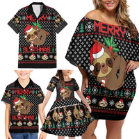 Merry Slothmas Family Matching Off Shoulder Short Dress and Hawaiian Shirt Cute Sloth Christmas DT04 - Wonder Print Shop