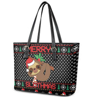 Merry Slothmas Leather Tote Bag Cute Sloth Christmas DT04 - Wonder Print Shop