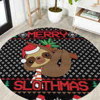 Merry Slothmas Round Carpet Cute Sloth Christmas