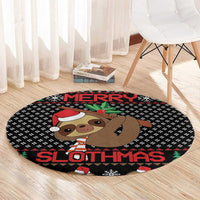 Merry Slothmas Round Carpet Cute Sloth Christmas