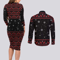 Magical Christmas Couples Matching Long Sleeve Bodycon Dress and Long Sleeve Button Shirt Owl Book Xmas DT04 - Wonder Print Shop