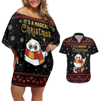 Magical Christmas Couples Matching Off Shoulder Short Dress and Hawaiian Shirt Owl Book Xmas DT04 - Wonder Print Shop