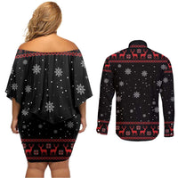 Magical Christmas Couples Matching Off Shoulder Short Dress and Long Sleeve Button Shirt Owl Book Xmas DT04 - Wonder Print Shop