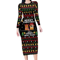 Meowy Christmas And Woofy New Year Family Matching Long Sleeve Bodycon Dress and Hawaiian Shirt DT04 - Wonder Print Shop