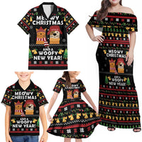 Meowy Christmas And Woofy New Year Family Matching Off Shoulder Maxi Dress and Hawaiian Shirt DT04 - Wonder Print Shop