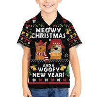 Meowy Christmas And Woofy New Year Family Matching Short Sleeve Bodycon Dress and Hawaiian Shirt DT04 - Wonder Print Shop