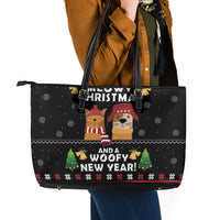 Meowy Christmas And Woofy New Year Leather Tote Bag DT04 - Wonder Print Shop