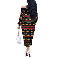 Meowy Christmas And Woofy New Year Off The Shoulder Long Sleeve Dress DT04 - Wonder Print Shop