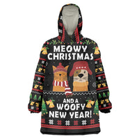 Meowy Christmas And Woofy New Year Wearable Blanket Hoodie DT04 - Wonder Print Shop