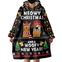 Meowy Christmas And Woofy New Year Wearable Blanket Hoodie DT04 - Wonder Print Shop