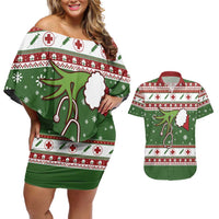 Nurse Couples Matching Off Shoulder Short Dress and Hawaiian Shirt Nurse Grinch Christmas DT04 - Wonder Print Shop