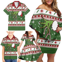 Nurse Family Matching Off Shoulder Short Dress and Hawaiian Shirt Nurse Grinch Christmas DT04 - Wonder Print Shop