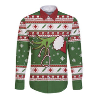Nurse Long Sleeve Button Shirt Nurse Grinch Christmas DT04 - Wonder Print Shop