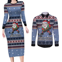 Santa Hockey Best Pucking Christmas Couples Matching Long Sleeve Bodycon Dress and Long Sleeve Button Shirt DT04 - Wonder Print Shop