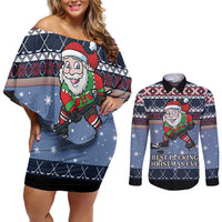 Santa Hockey Best Pucking Christmas Couples Matching Off Shoulder Short Dress and Long Sleeve Button Shirt DT04 - Wonder Print Shop