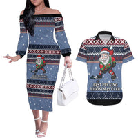Santa Hockey Best Pucking Christmas Couples Matching Off The Shoulder Long Sleeve Dress and Hawaiian Shirt DT04 - Wonder Print Shop