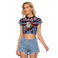 Santa Hockey Best Pucking Christmas Raglan Cropped T Shirt DT04 - Wonder Print Shop