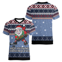 Santa Hockey Best Pucking Christmas Women V-Neck T-Shirt DT04 - Wonder Print Shop