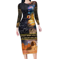 Ancient African Achievements Long Sleeve Bodycon Dress Egyptian Pyramids Galaxy