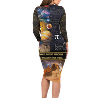 Ancient African Achievements Long Sleeve Bodycon Dress Egyptian Pyramids Galaxy