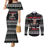 Santa Claus Love Gym Couples Matching Mermaid Dress and Long Sleeve Button Shirt Christmas Santa Does Weightlifting