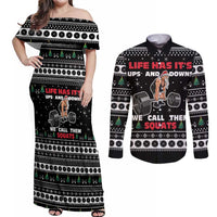 Santa Claus Love Gym Couples Matching Off Shoulder Maxi Dress and Long Sleeve Button Shirt Christmas Santa Does Weightlifting DT04 - Wonder Print Shop