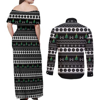 Santa Claus Love Gym Couples Matching Off Shoulder Maxi Dress and Long Sleeve Button Shirt Christmas Santa Does Weightlifting DT04 - Wonder Print Shop