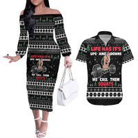Santa Claus Love Gym Couples Matching Off The Shoulder Long Sleeve Dress and Hawaiian Shirt Christmas Santa Does Weightlifting DT04 - Wonder Print Shop