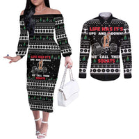 Santa Claus Love Gym Couples Matching Off The Shoulder Long Sleeve Dress and Long Sleeve Button Shirt Christmas Santa Does Weightlifting