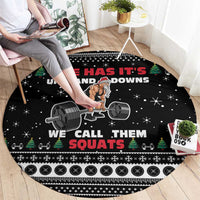 Santa Claus Love Gym Round Carpet Christmas Santa Does Weightlifting