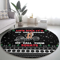 Santa Claus Love Gym Round Carpet Christmas Santa Does Weightlifting