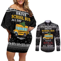 Drive School Bus All Day Couples Matching Off Shoulder Short Dress and Long Sleeve Button Shirt Watch Hallmark Christmas Movies All Night DT04 - Wonder Print Shop