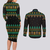 Sloth Team Christmas Holiday Couples Matching Long Sleeve Bodycon Dress and Long Sleeve Button Shirt Sloth Hiking Team DT04 - Wonder Print Shop