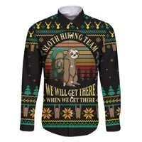 Sloth Team Christmas Holiday Family Matching Off The Shoulder Long Sleeve Dress and Hawaiian Shirt Sloth Hiking Team DT04 - Wonder Print Shop