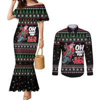 Santa And Motor Couples Matching Mermaid Dress and Long Sleeve Button Shirt Santa Claus And Joy On A Motorcycle