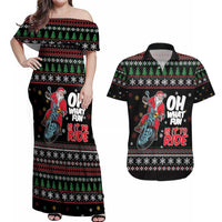 Santa And Motor Couples Matching Off Shoulder Maxi Dress and Hawaiian Shirt Santa Claus And Joy On A Motorcycle DT04 - Wonder Print Shop