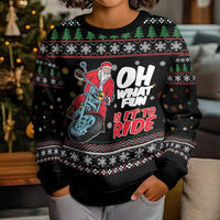 Santa And Motor Kid Ugly Christmas Sweater Santa Claus And Joy On A Motorcycle DT04 - Wonder Print Shop