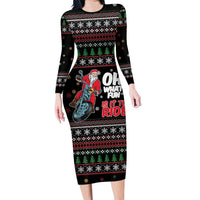 Santa And Motor Long Sleeve Bodycon Dress Santa Claus And Joy On A Motorcycle DT04 - Wonder Print Shop