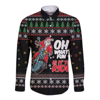Santa And Motor Long Sleeve Button Shirt Santa Claus And Joy On A Motorcycle DT04 - Wonder Print Shop