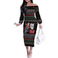 Santa And Motor Off The Shoulder Long Sleeve Dress Santa Claus And Joy On A Motorcycle DT04 - Wonder Print Shop