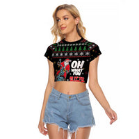 Santa And Motor Raglan Cropped T Shirt Santa Claus And Joy On A Motorcycle DT04 - Wonder Print Shop