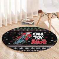 Santa And Motor Round Carpet Santa Claus And Joy On A Motorcycle