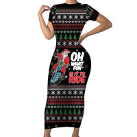 Santa And Motor Short Sleeve Bodycon Dress Santa Claus And Joy On A Motorcycle DT04 - Wonder Print Shop