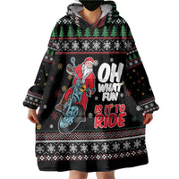Santa And Motor Wearable Blanket Hoodie Santa Claus And Joy On A Motorcycle DT04 - Wonder Print Shop