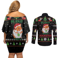 Merry Christmas Hamster Be Jolly Couples Matching Off Shoulder Short Dress and Long Sleeve Button Shirt DT04 - Wonder Print Shop