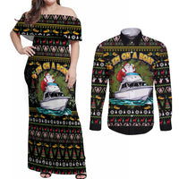 Santa On A Boat Couples Matching Off Shoulder Maxi Dress and Long Sleeve Button Shirt Christmas Gifts DT04 - Wonder Print Shop